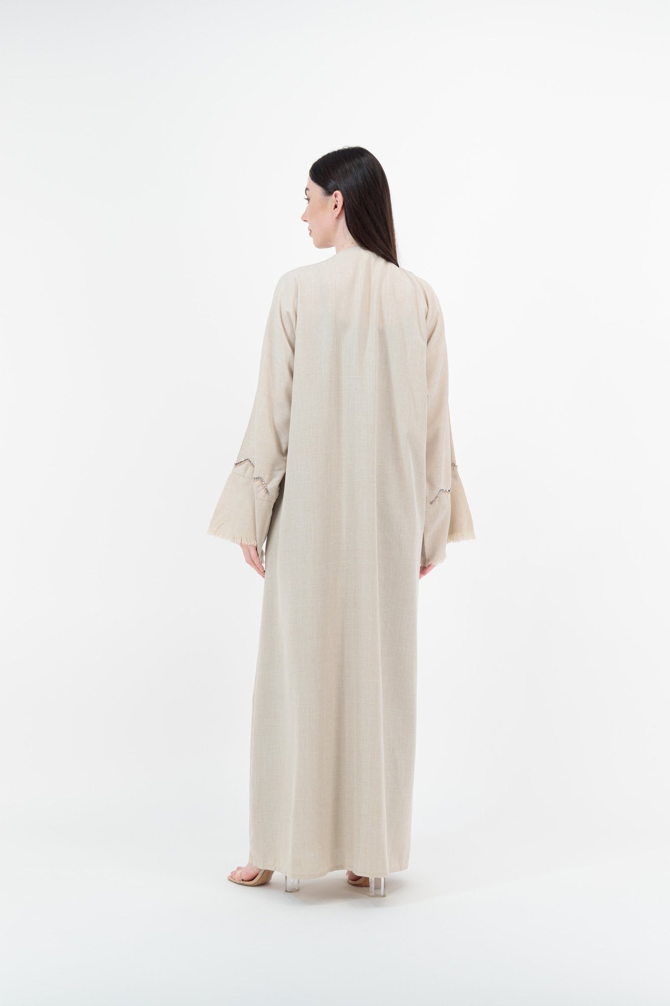 Beige Zigzag Embroidered abaya back