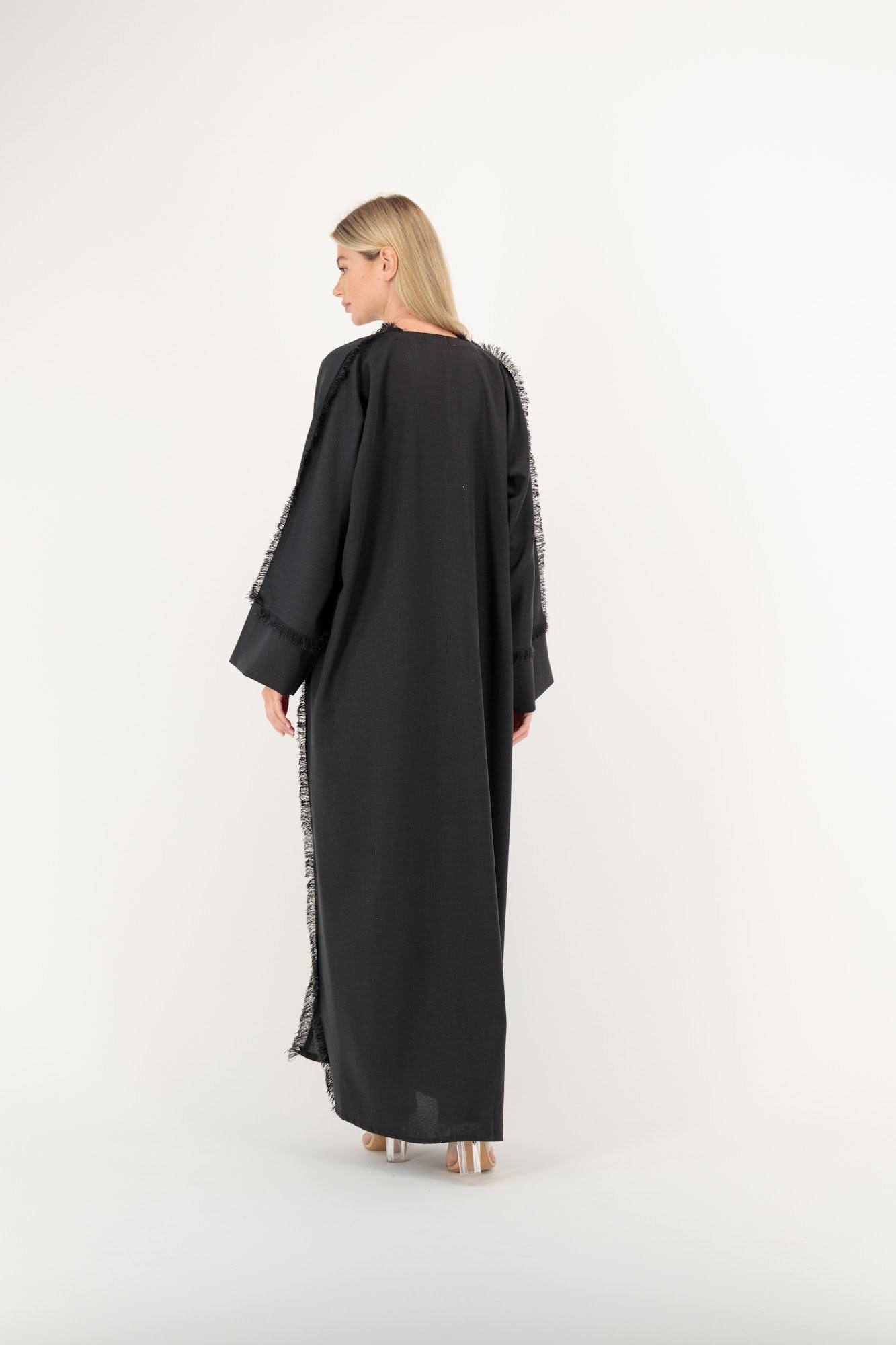 Black Frayed Fringe abaya back