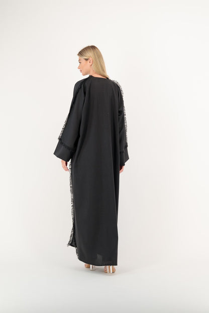 Black Frayed Fringe abaya back