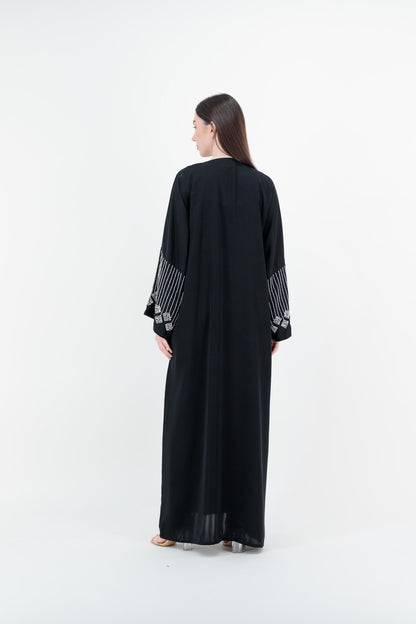 Silver Embroidered Cuff abaya back