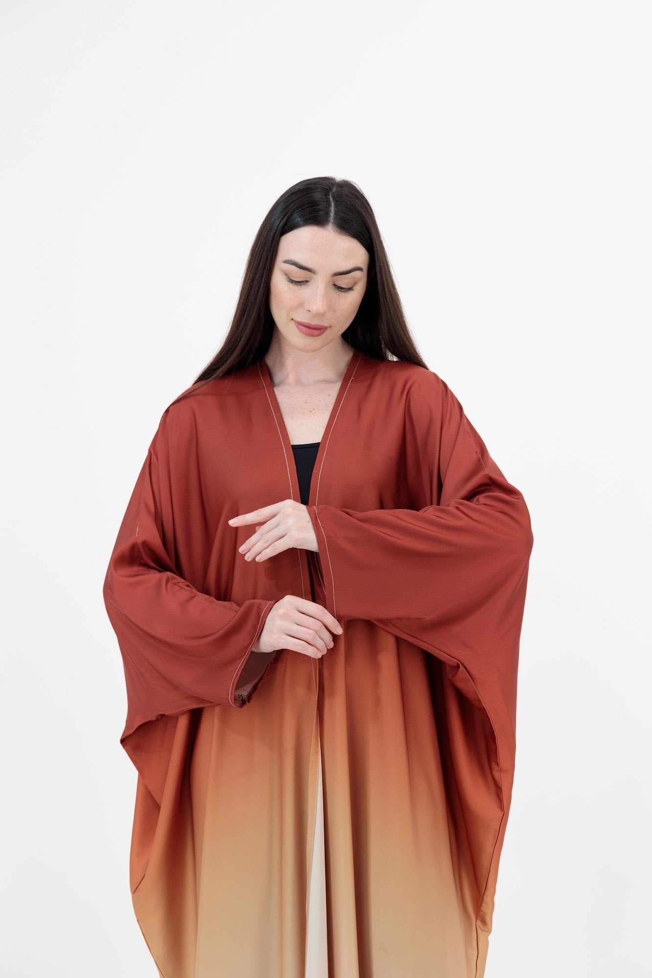 Ombre Satin abaya closeup