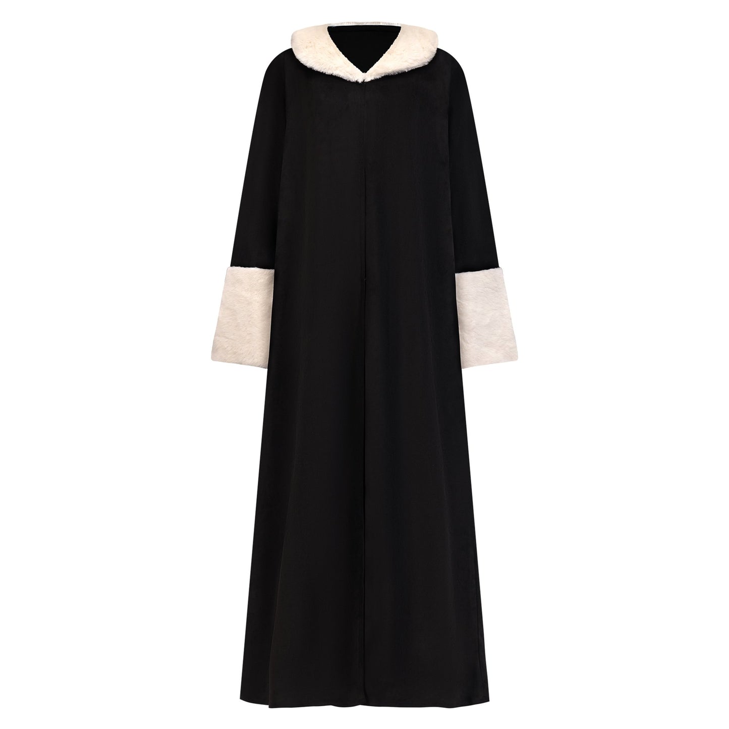 Fur Coat abaya colour-black-cream-front