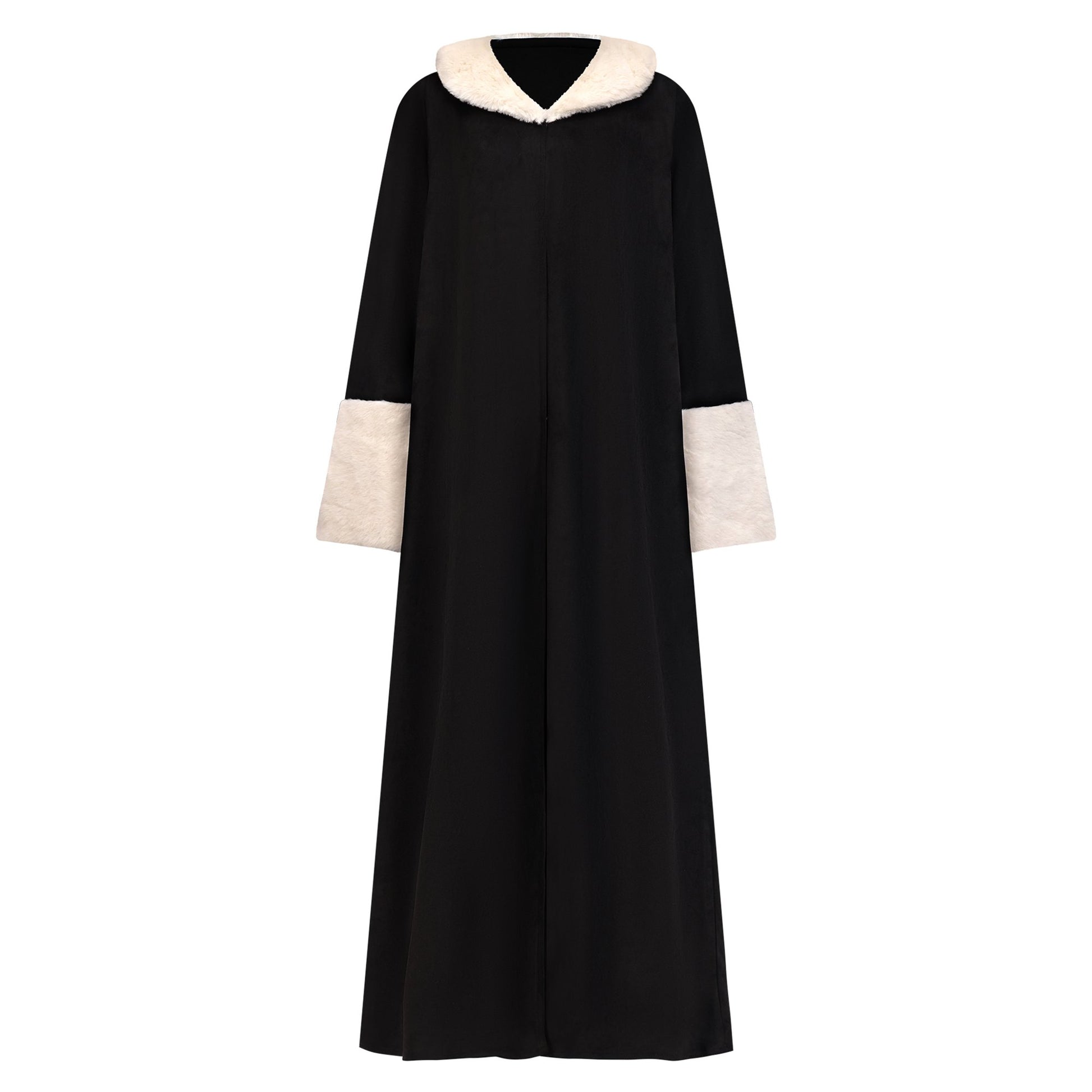 Fur Coat abaya colour-black-cream-front