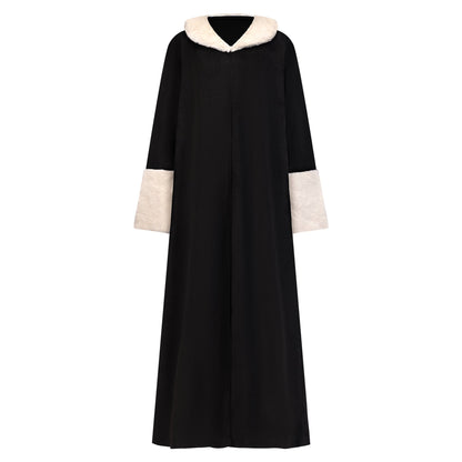 Fur Coat abaya colour-black-cream-front