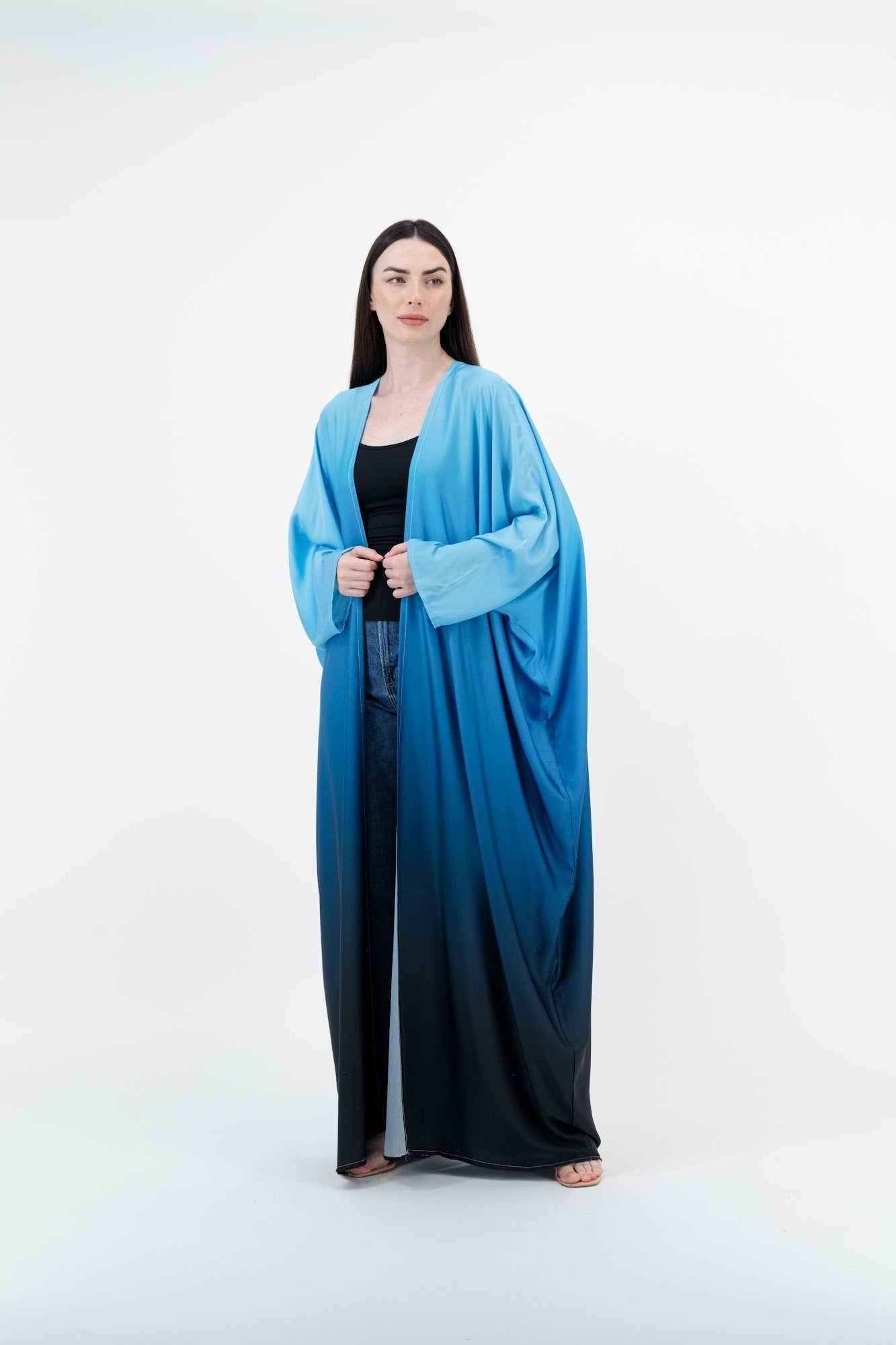 Ombre Satin abaya colour-blue