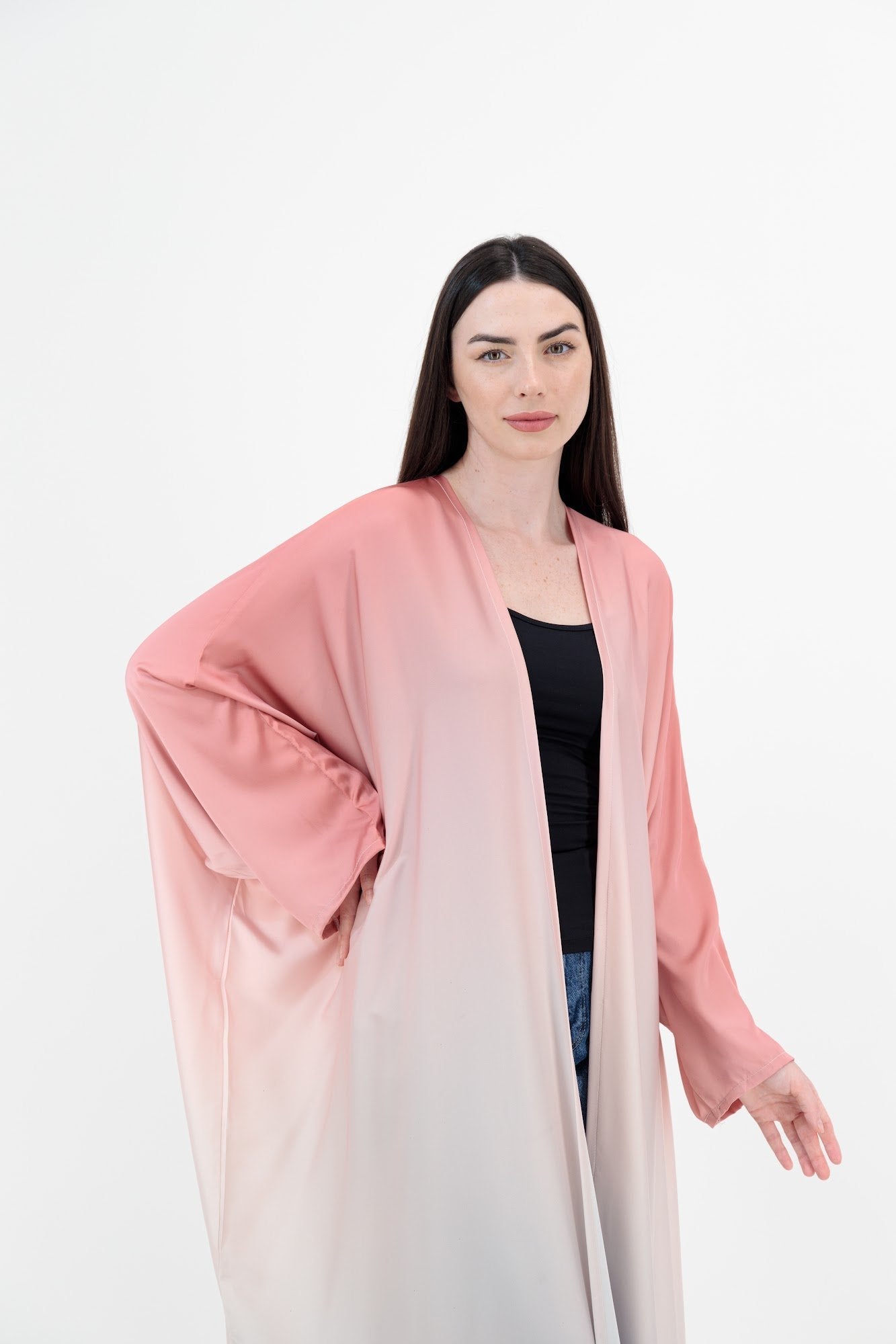Ombre Satin abaya colour-blush