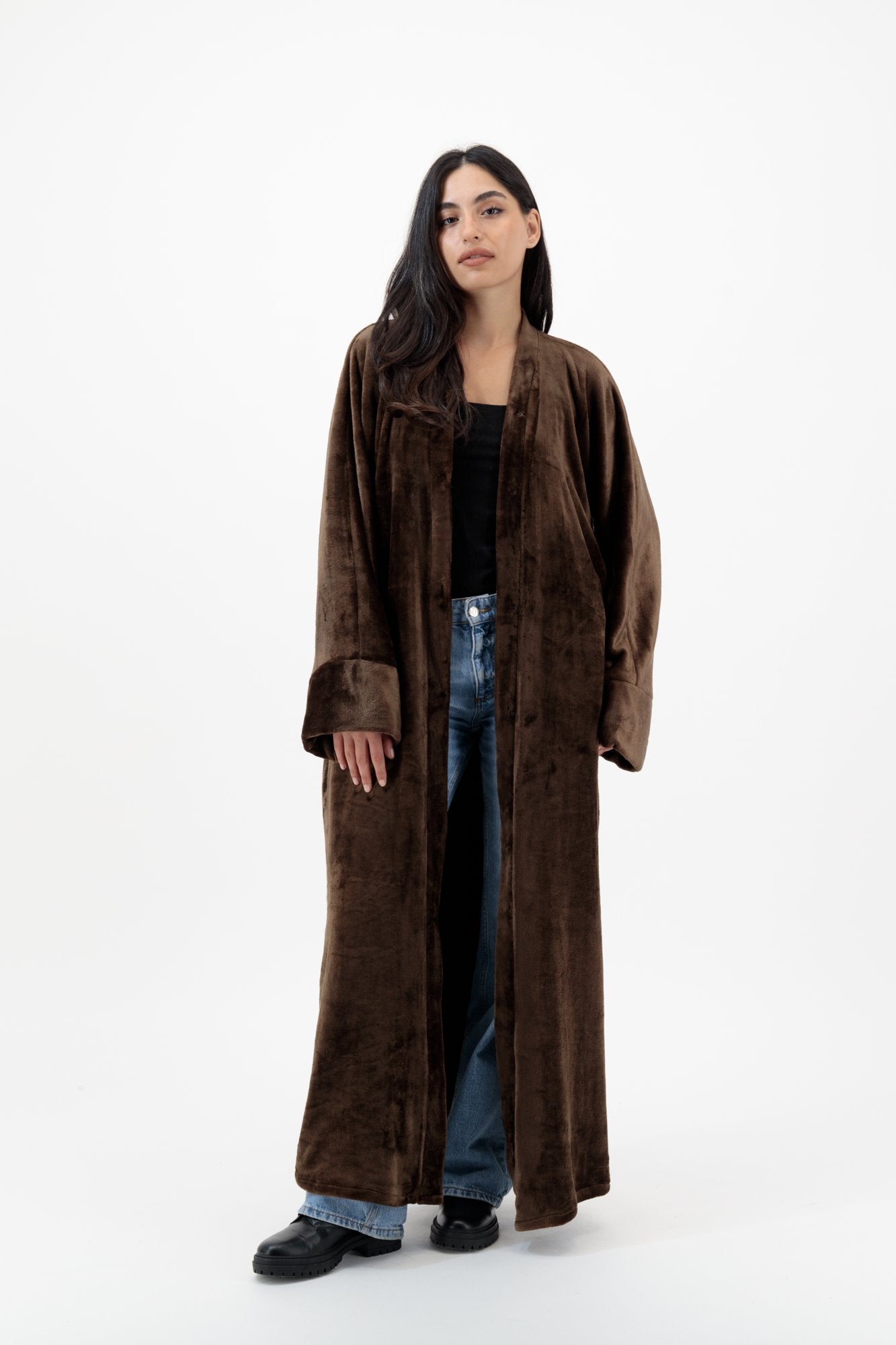 Cosy Fur abaya colour-brown-front