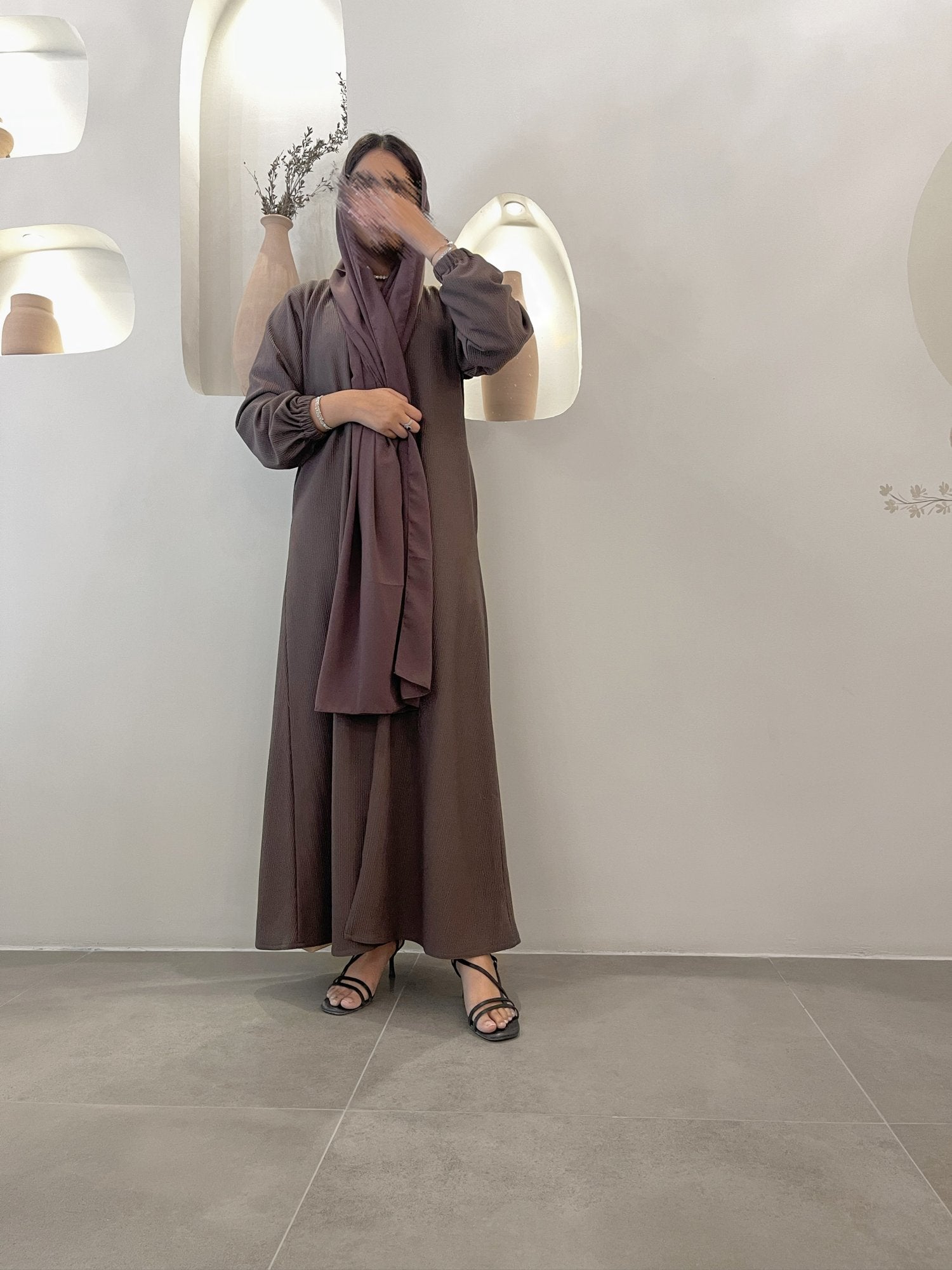 Ribbed abaya colour-coffee-front