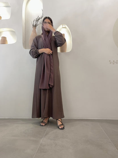Ribbed abaya colour-coffee-front