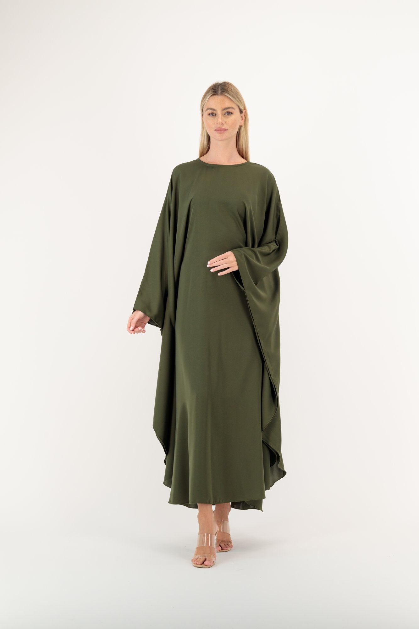 Silk Butterfly abaya colour-dark-olive-front