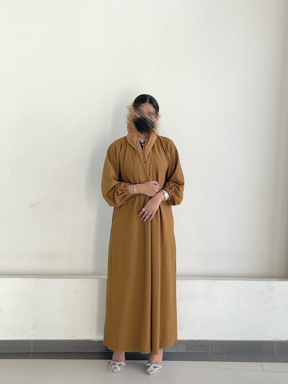 Ribbed abaya colour-gold-front