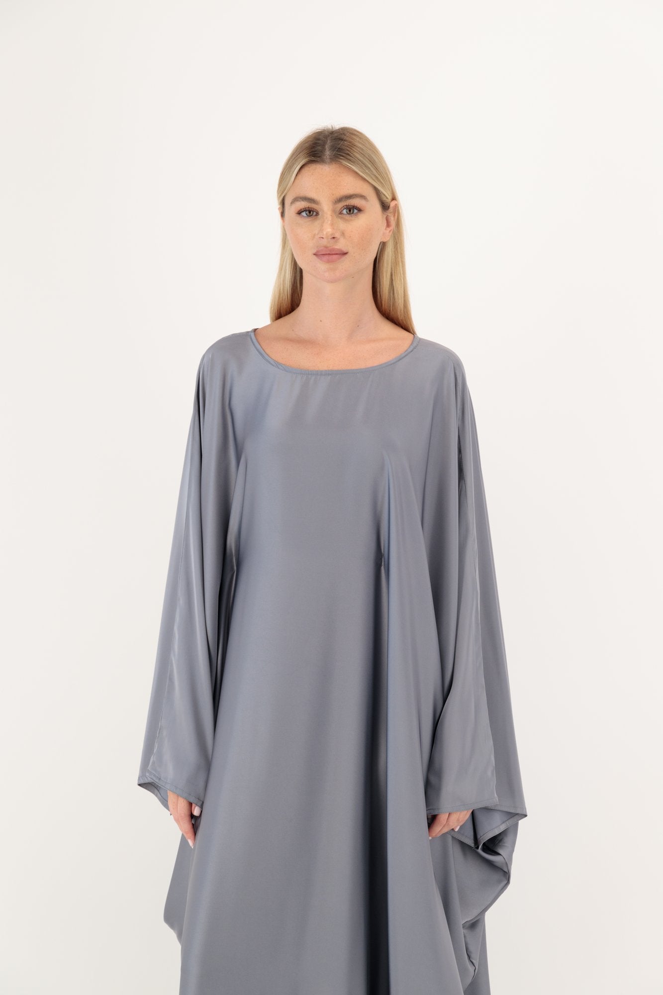 Silk Butterfly abaya colour-grey-front