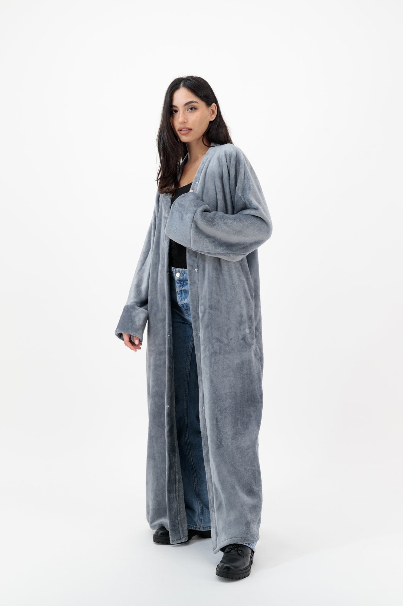 Cosy Fur abaya colour-grey-front