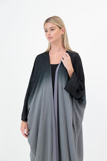 Ombre Shimmer abaya colour-grey-front