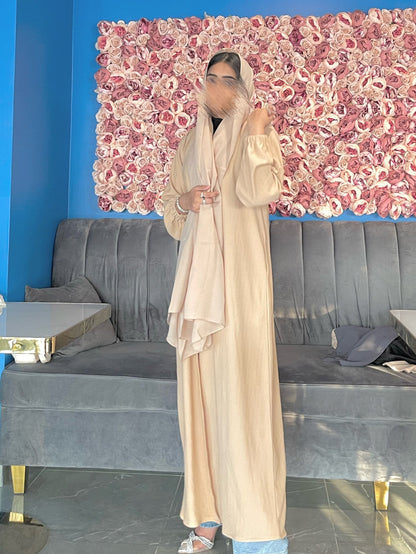 Ribbed abaya colour-lightgold-front