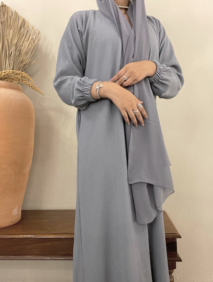 Ribbed abaya colour-lightgrey-front