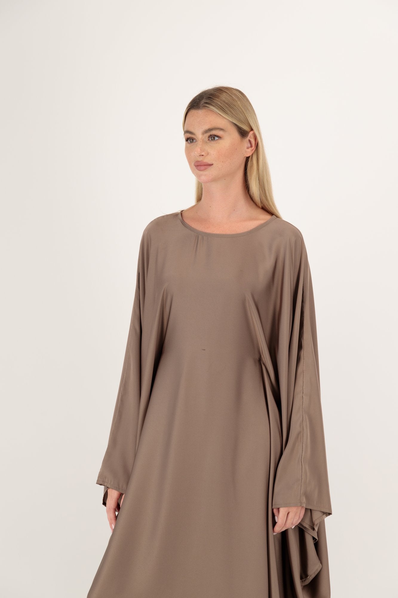 Silk Butterfly abaya colour-mocha-front