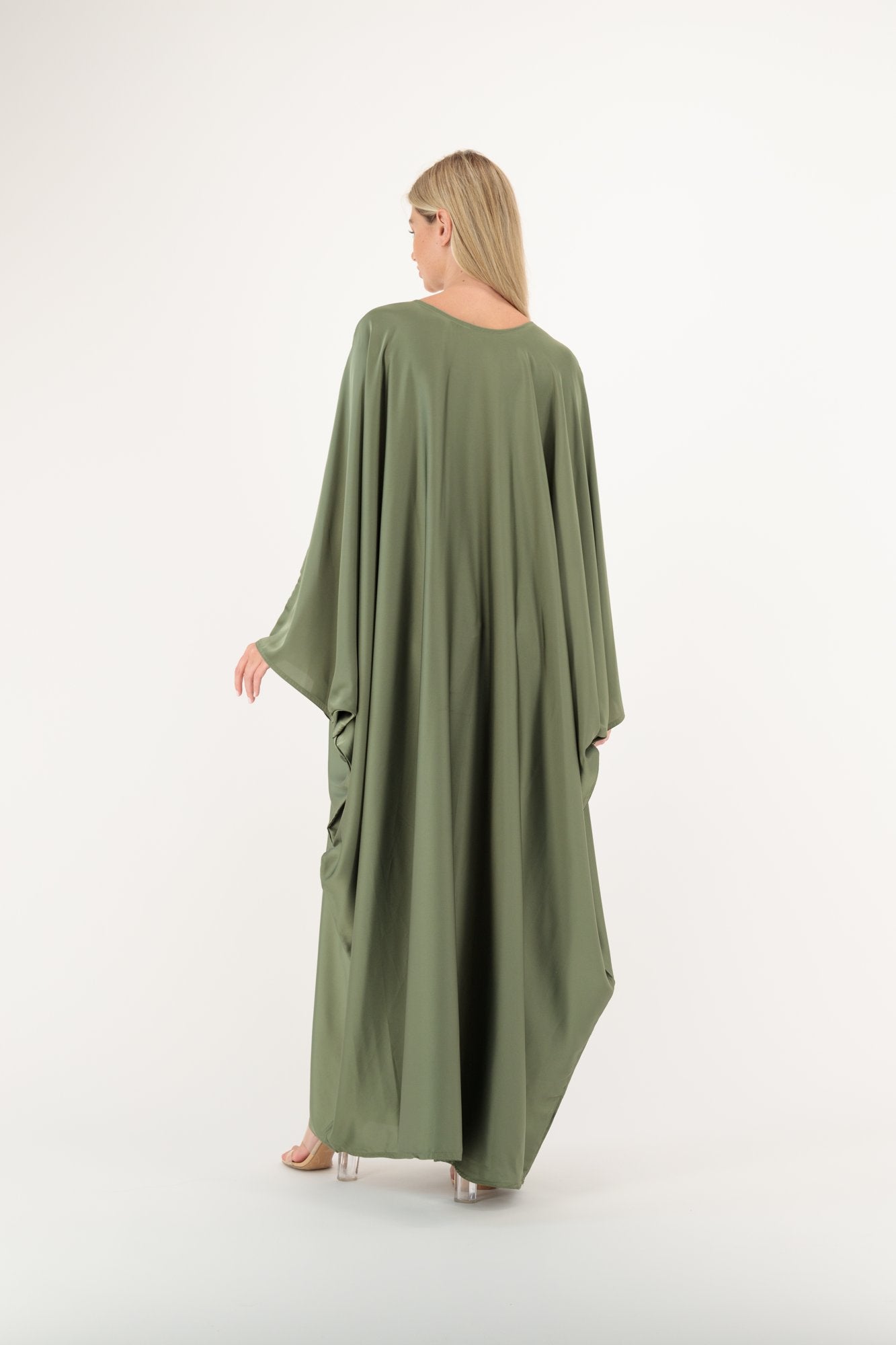 Silk Butterfly abaya colour-olive-front
