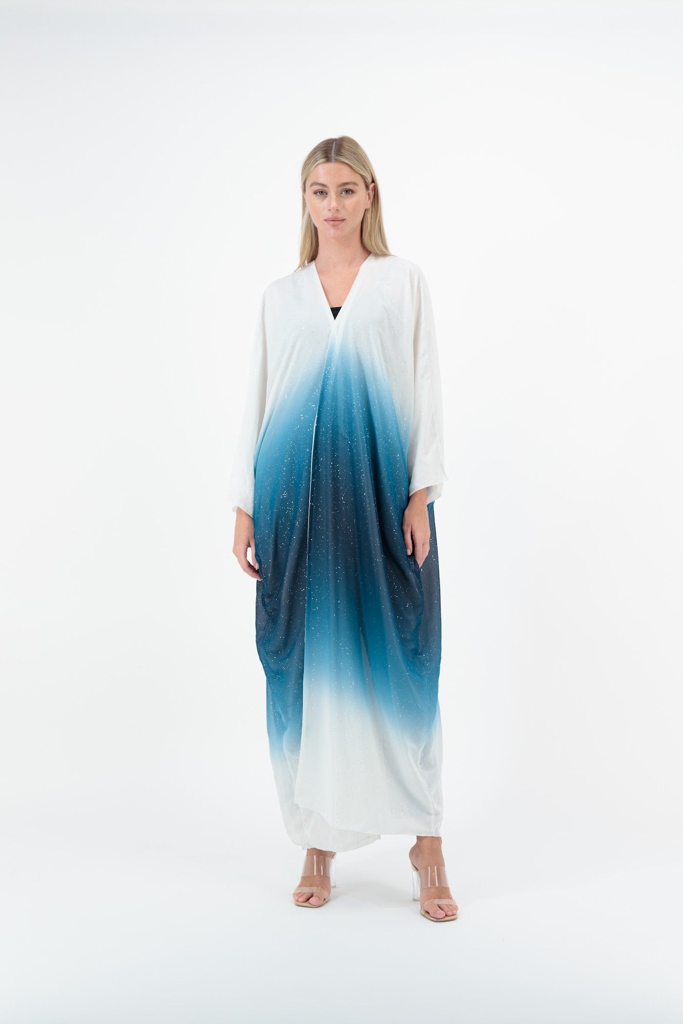 Ombre Shimmer abaya colour-teal-front