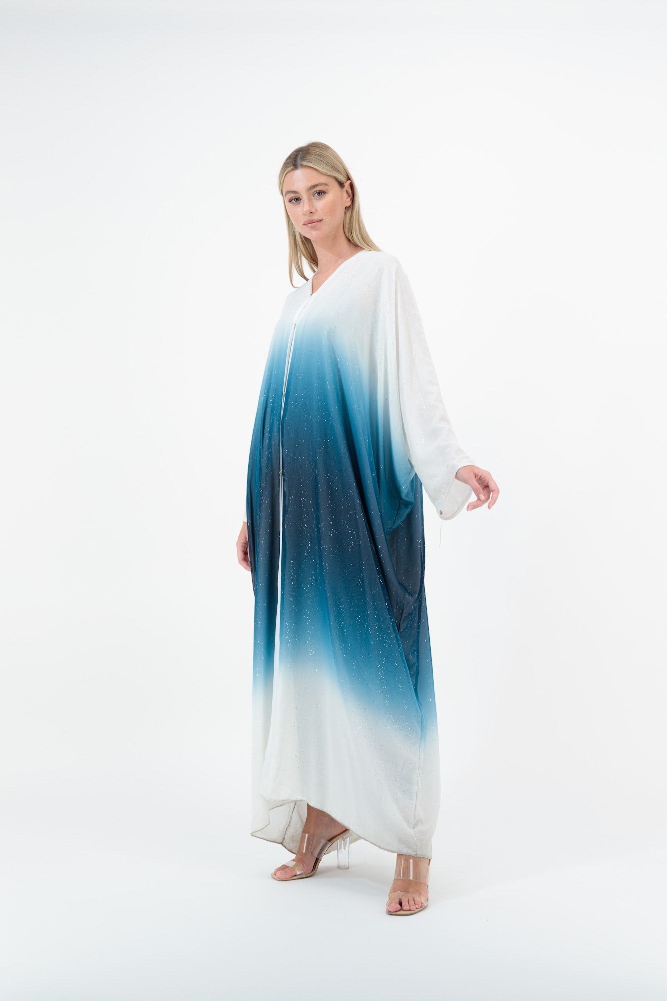 Ombre Shimmer abaya colour-teal-side