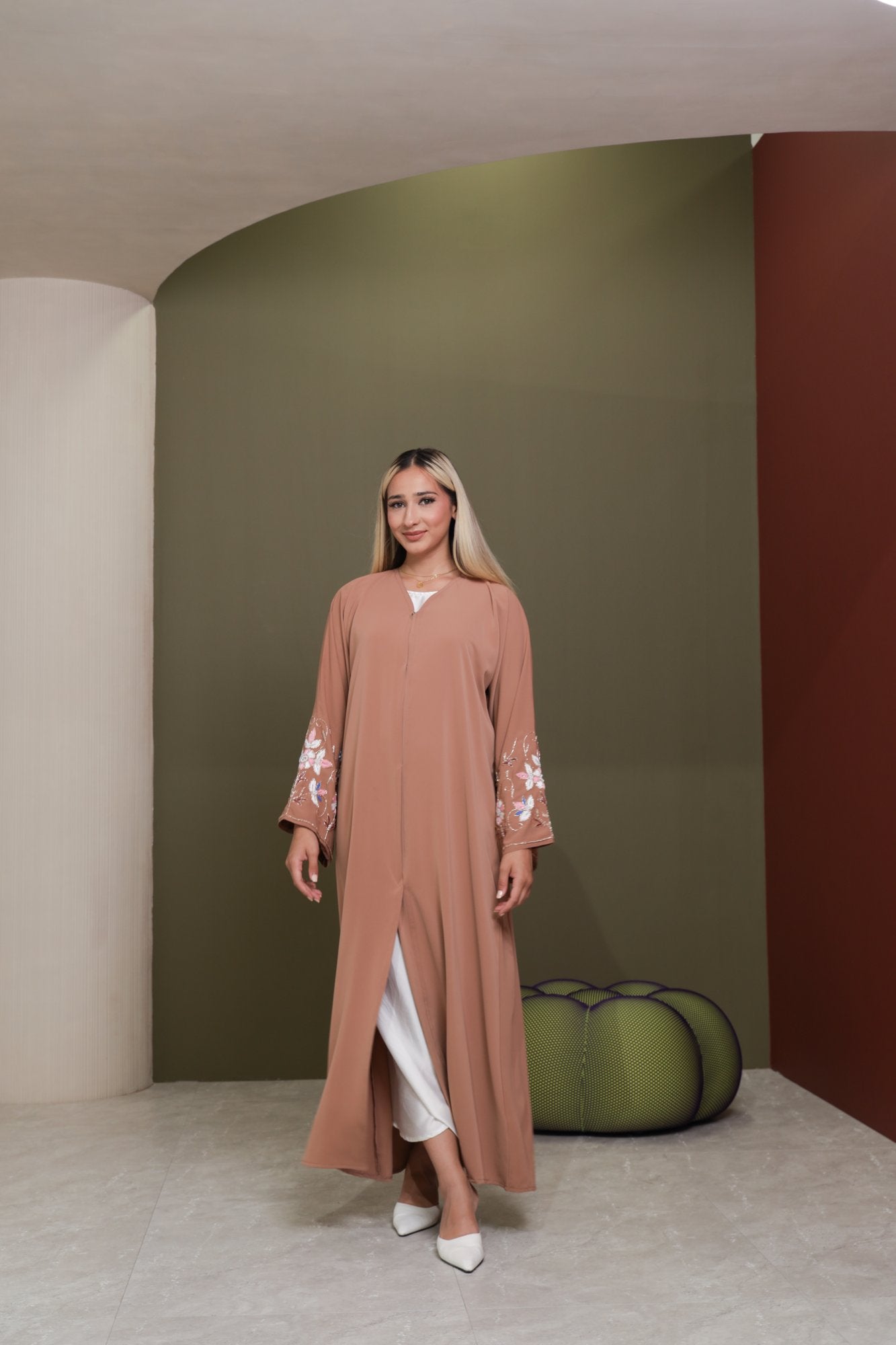 Elif abaya colour-terracotta-front
