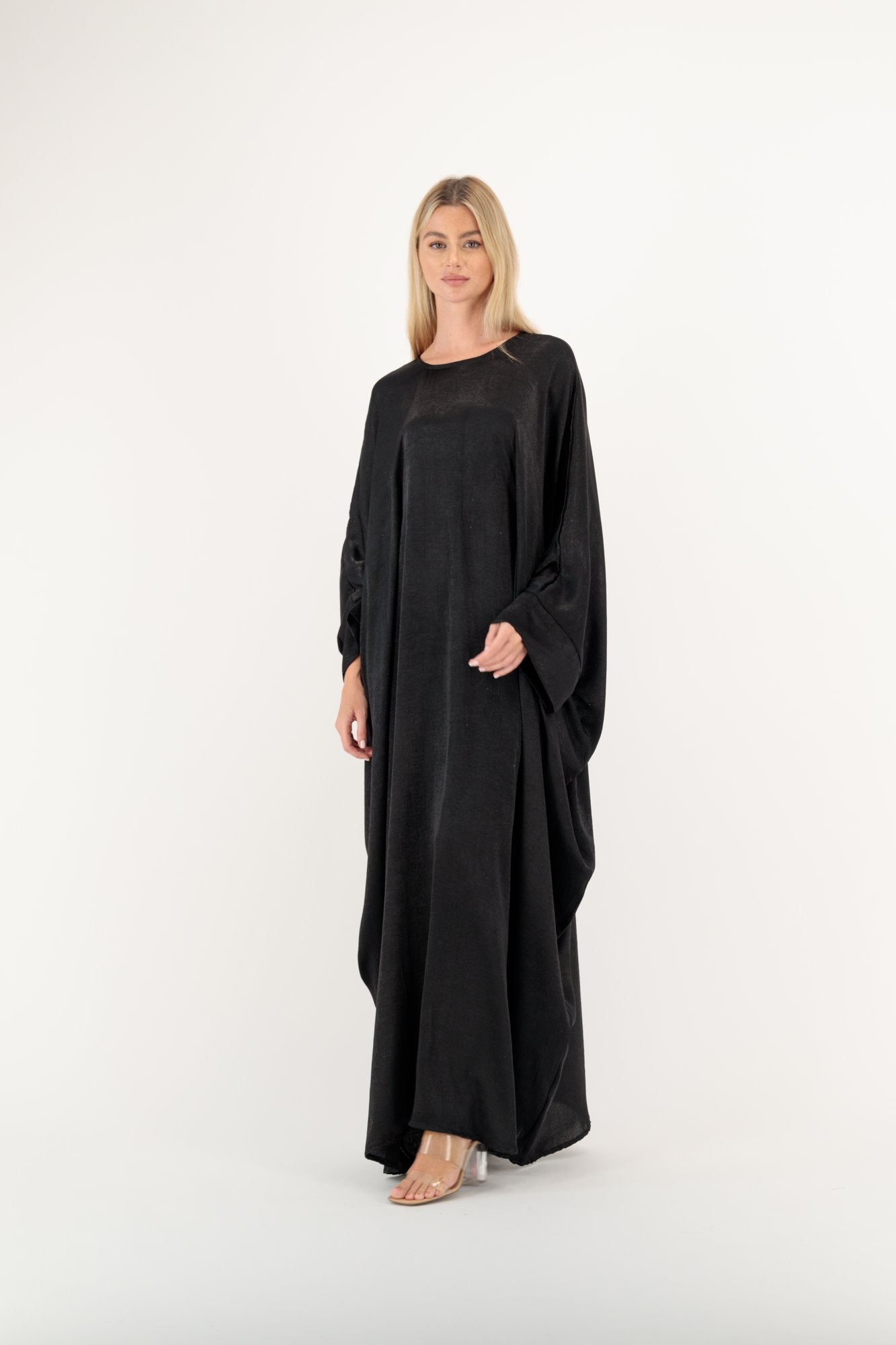 Satin Crush Butterfly abaya front