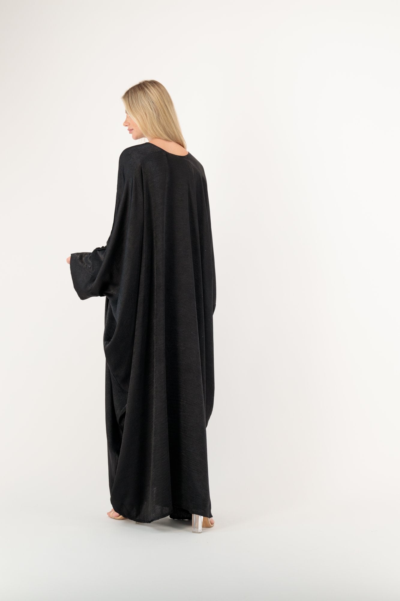 Satin Crush Butterfly abaya model-back