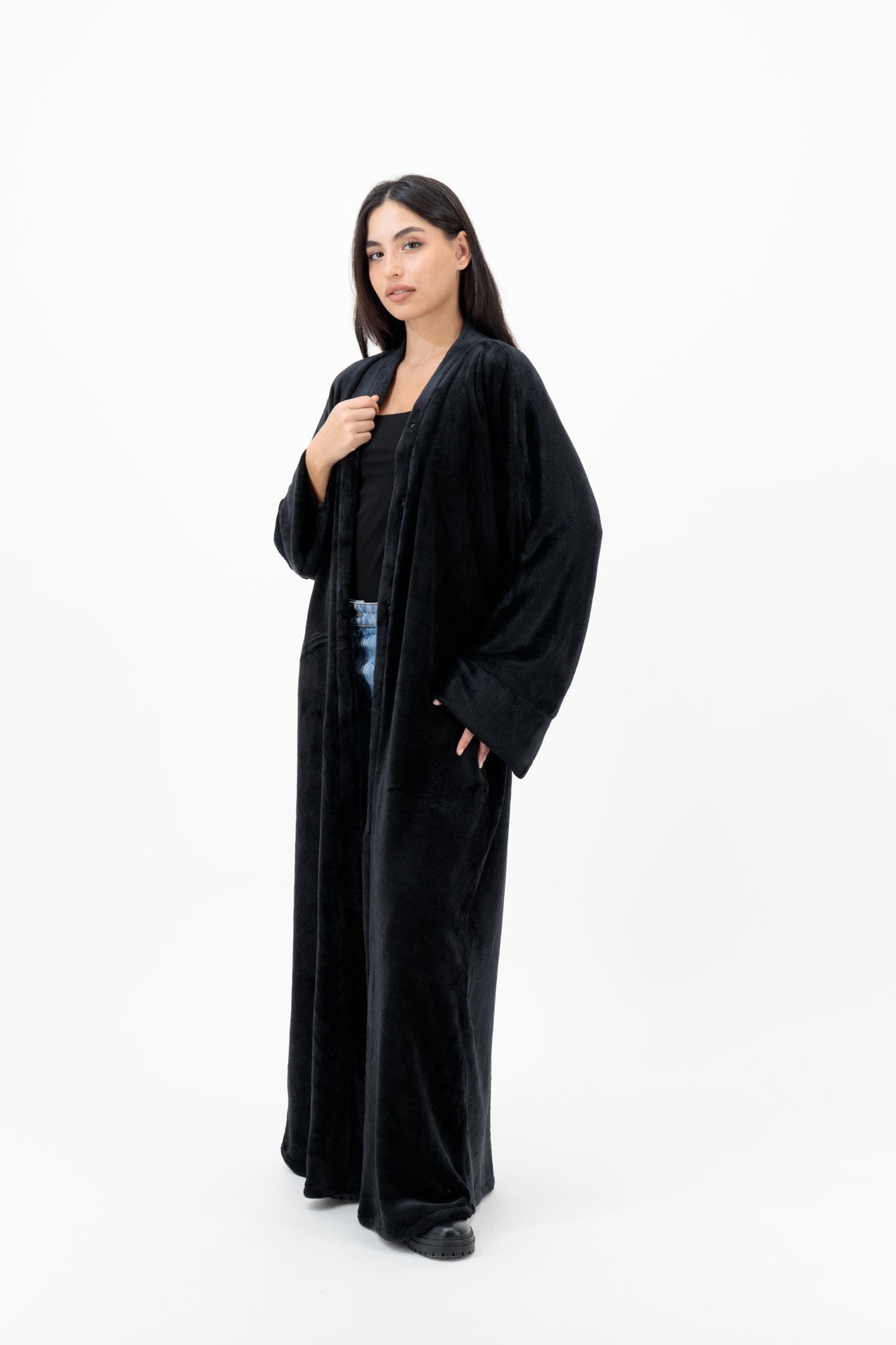 Cosy Fur abaya model-closeup