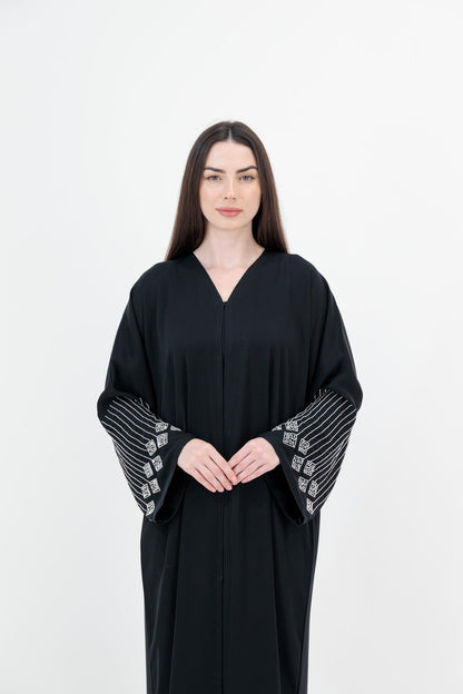 Silver Embroidered Cuff abaya model-front-2