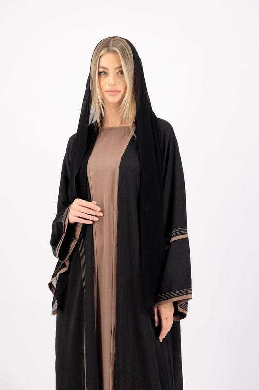 Black Cream Band abaya model-front
