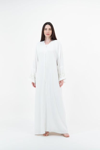 White Lace abaya model-front