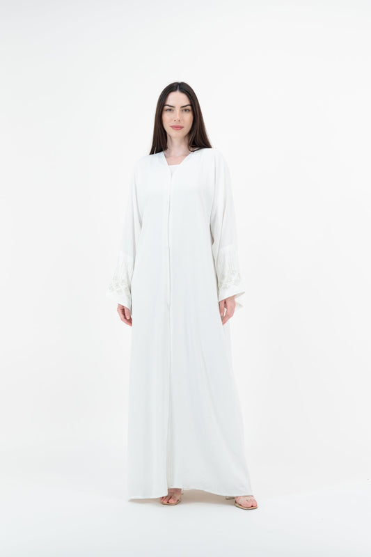 White Lace abaya model-front