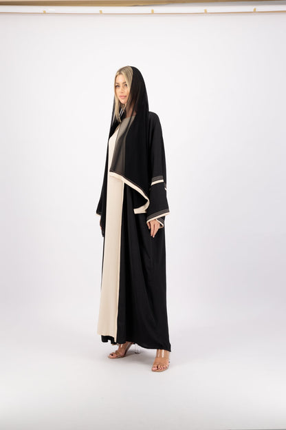Black Cream Band abaya model-side