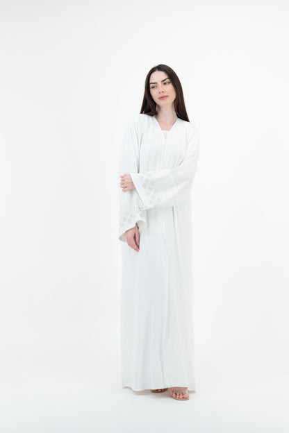White Lace abaya model-side