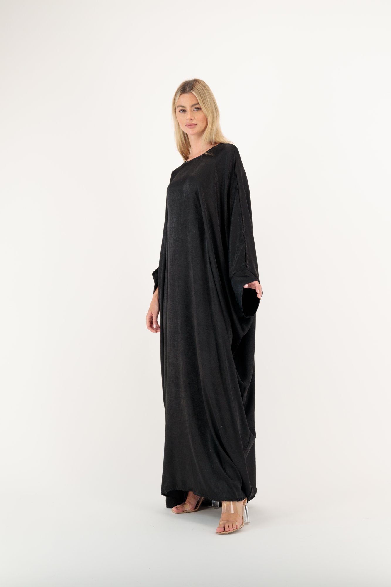 Satin Crush Butterfly abaya model-sleeve