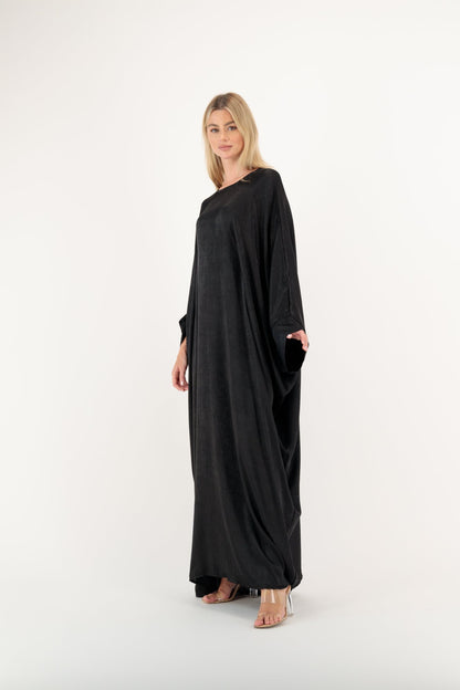 Satin Crush Butterfly abaya model-sleeve
