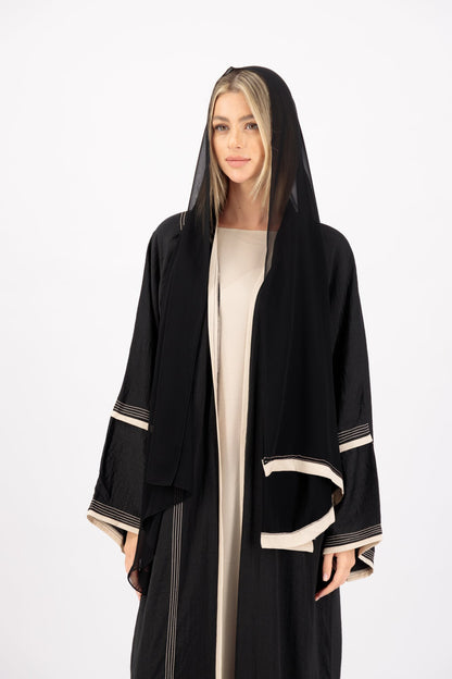 Black Cream Band abaya sleeve